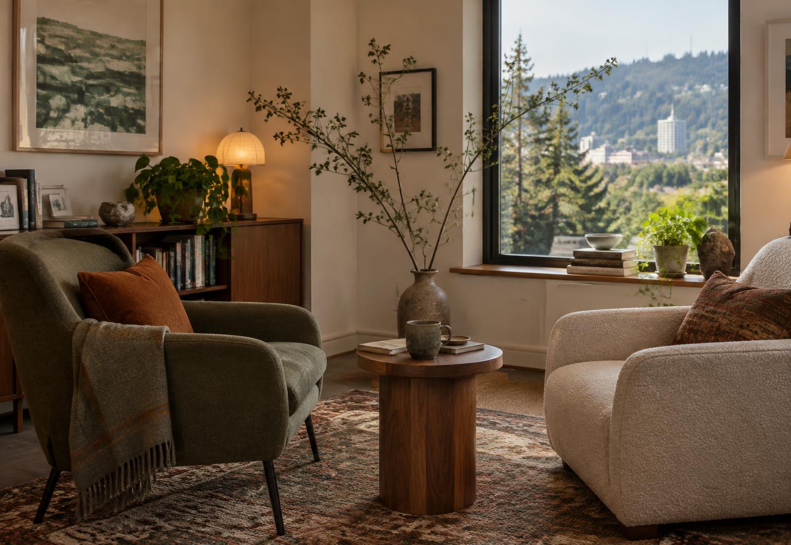 Two chairs in Alder Therapy's Portland office